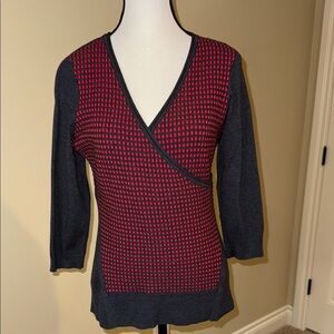 Reitmans Sweater Red Black V-Neck cross cross bodice women’s size M